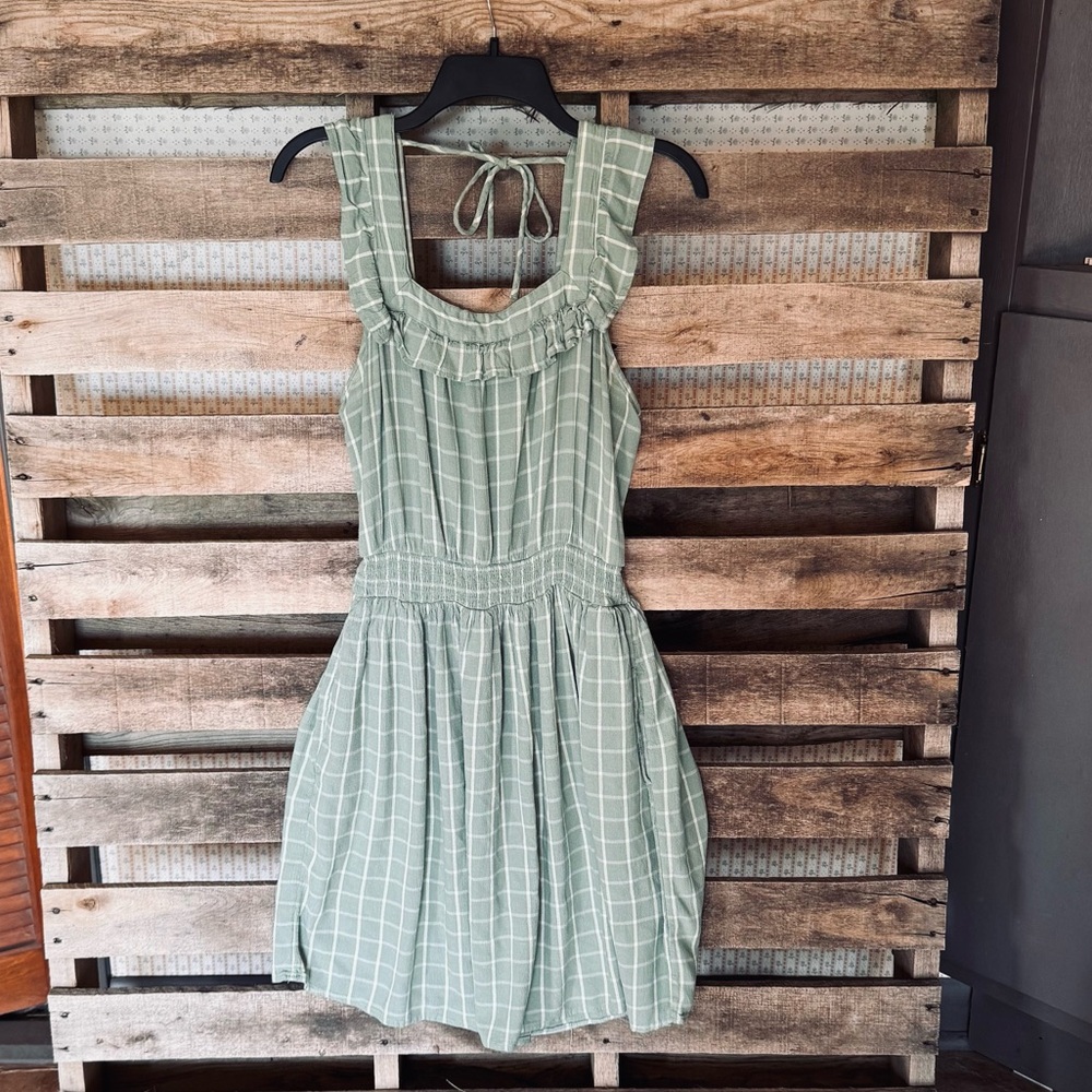 Maurices Sage Checkered Backless Dress